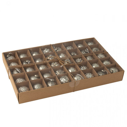 Box of 40 Christmas Baubles, 8 Patterns, Glass, Silver-Colored, J-Line