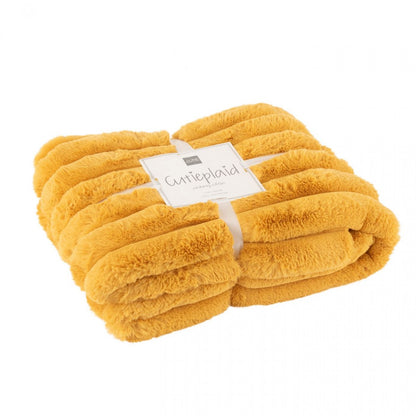 Large Corduroy Polyester Throw 180cmx130cm Ochre J-line