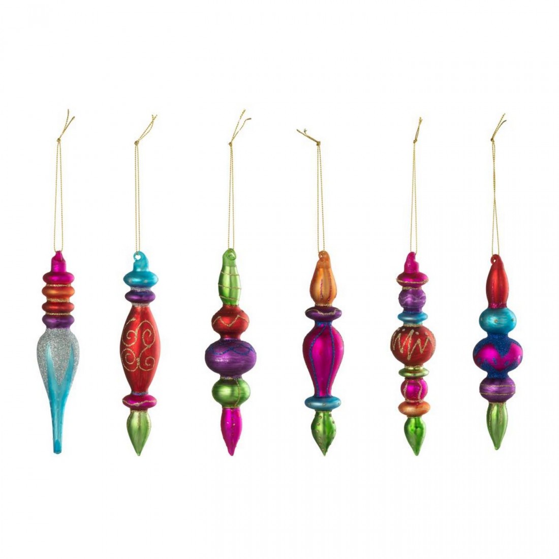 Box Of 6 Glass Christmas Baubles Multicolour J-Line