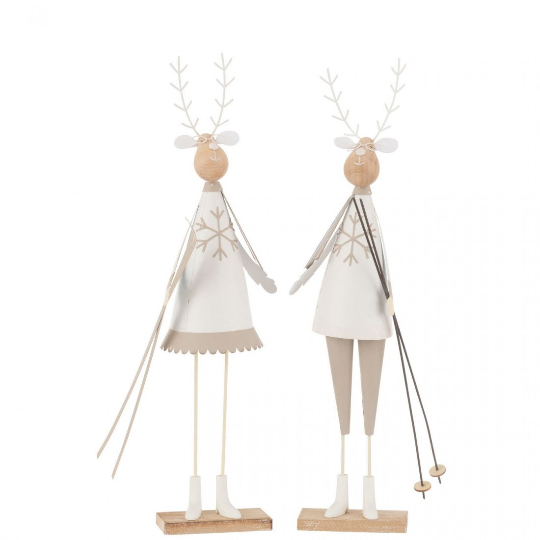 Reindeer Decor Boy/Girl Metal/Wood White/Beige Large H49cm Set of 2 J-Line