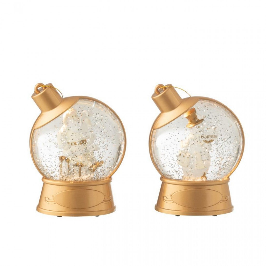 J-line Set of 2 White Plastic Water Ornaments: Snowman + Santa Claus