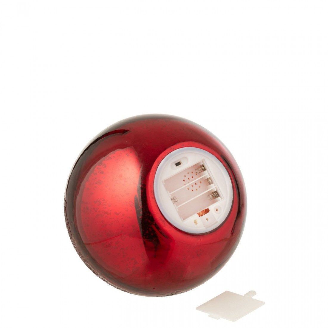J-Line Set of 2 Crackle Glass LED Baubles, Christmas Red
