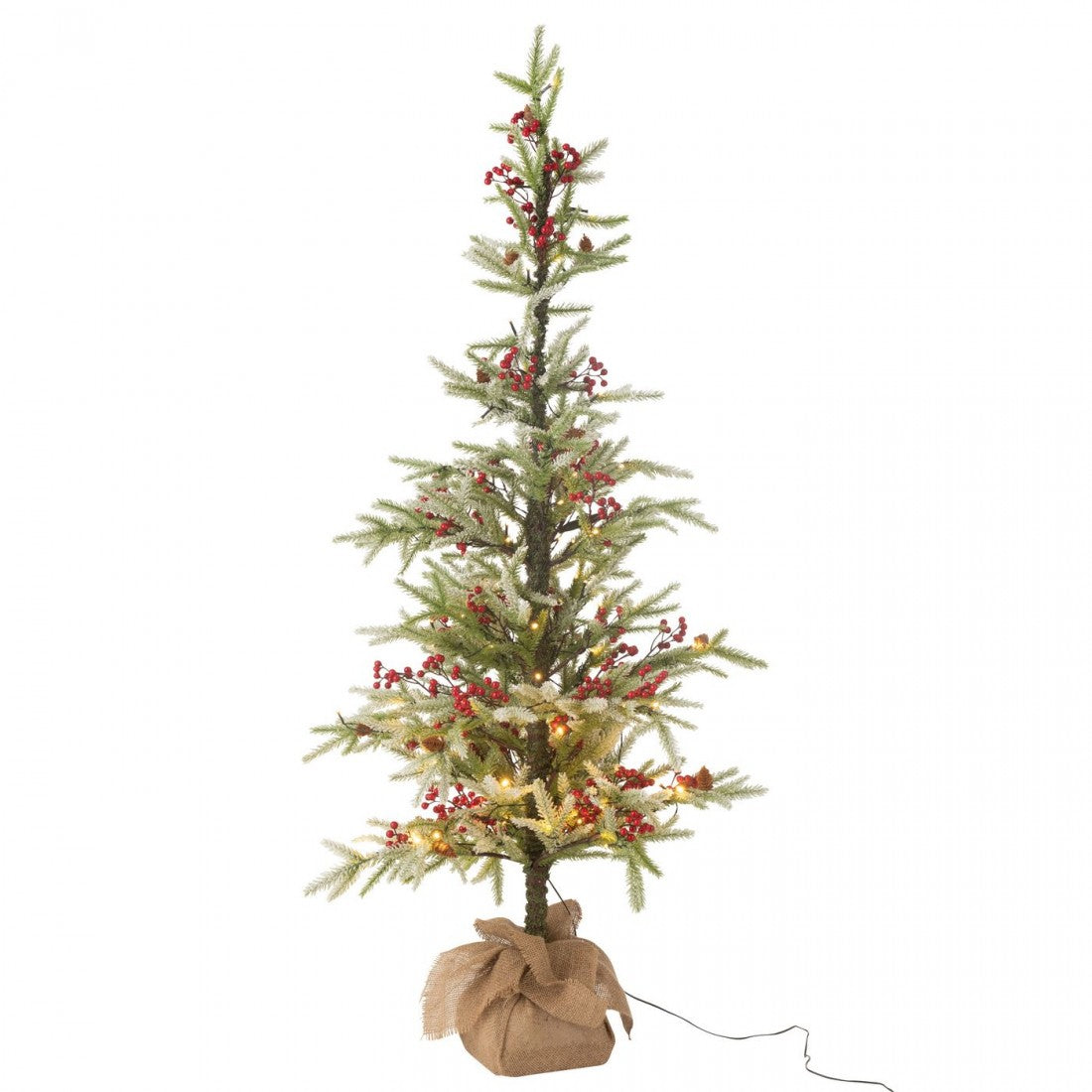 Christmas Tree + Jute Sack + LED Plastic Snow Green/Red Large H150cm J-Line