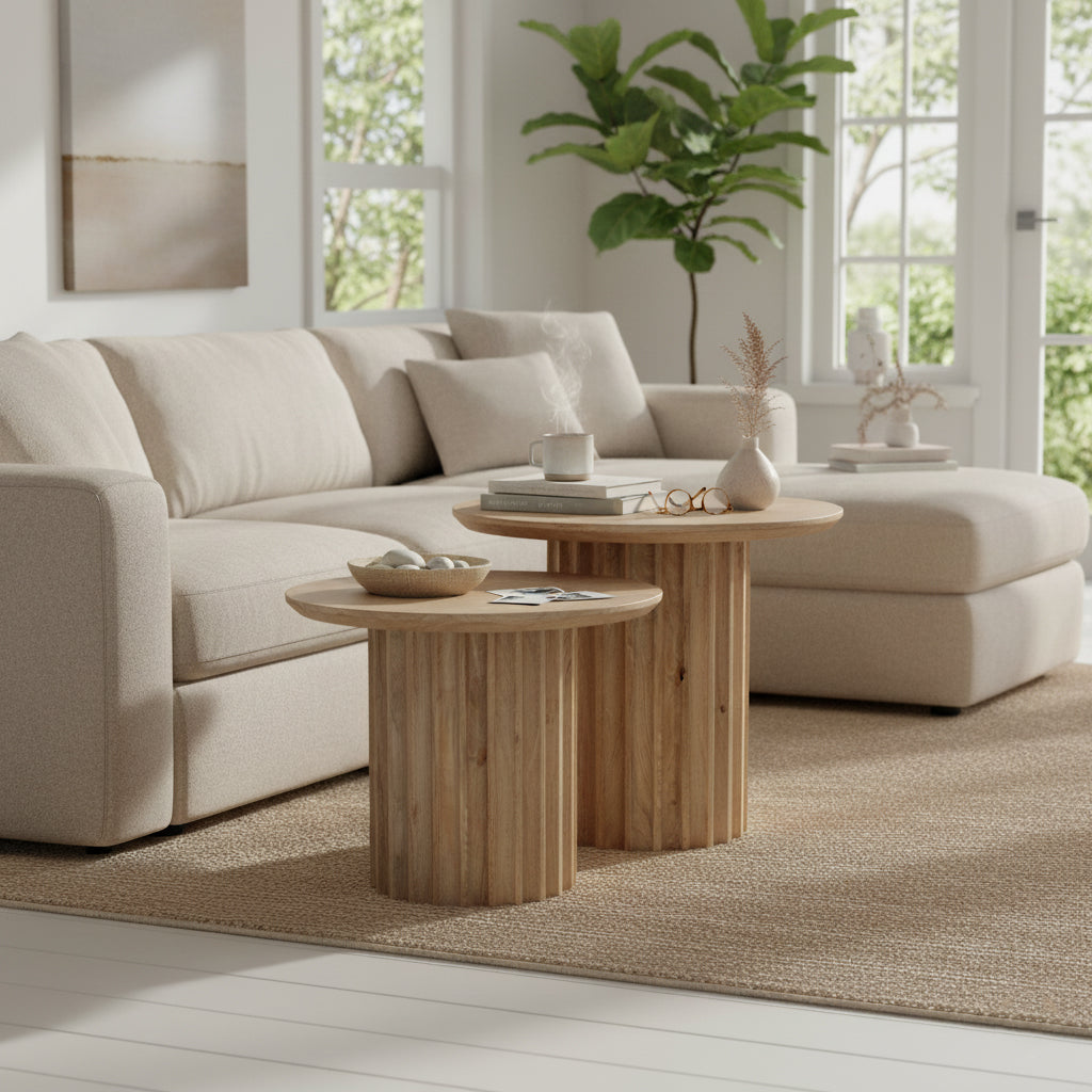 Side table Bullnose Reversed Fluted Natural Ø50cm Raw Materials