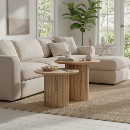 Side table Bullnose Reversed Fluted Natural Ø50cm Raw Materials