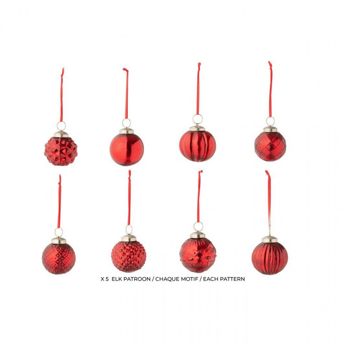 Box Of 40 Christmas Baubles 8 Patterns Glass Christmas Red J-Line