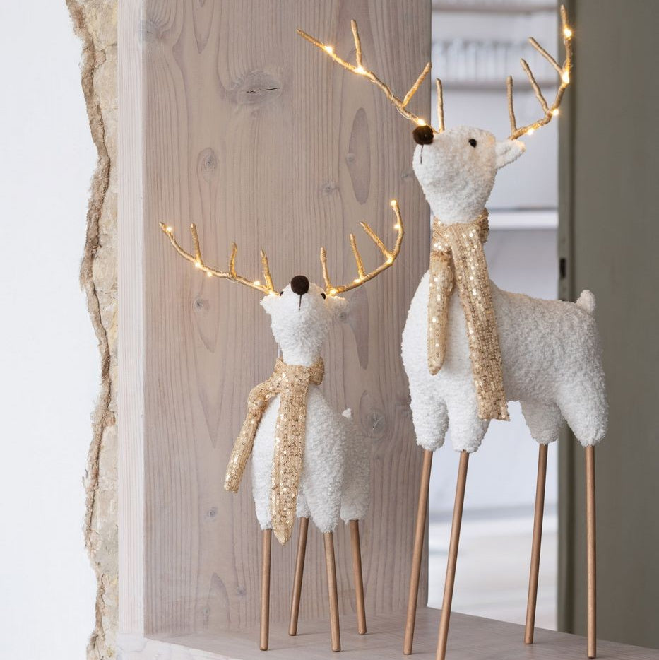 Reindeer Scarf Polyester White/Gold-Colored Set of 2 H75cm J-Line