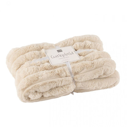 Large Beige Corduroy Polyester Throw 180cm x 130cm J-Line