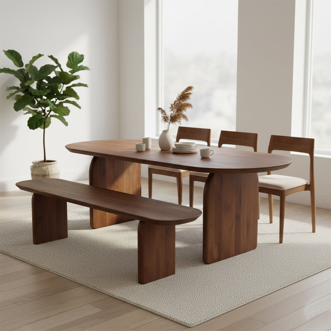 Dining Room Bench Bullnose Brown Mango Wood 200cm Raw Materials