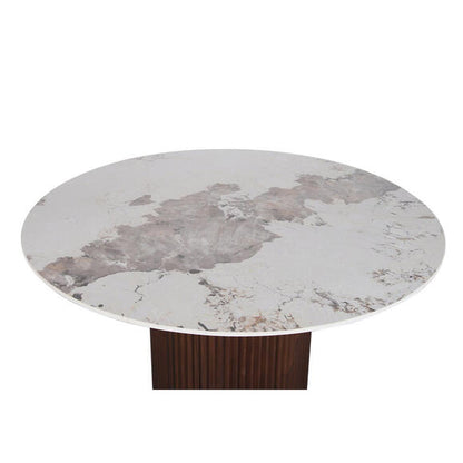 Urban Chique Round Table Ceramic Marble / Walnut Veneer Pole to Pole