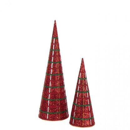 Cone Iron/Beads Christmas Red Set of 2 J-Line