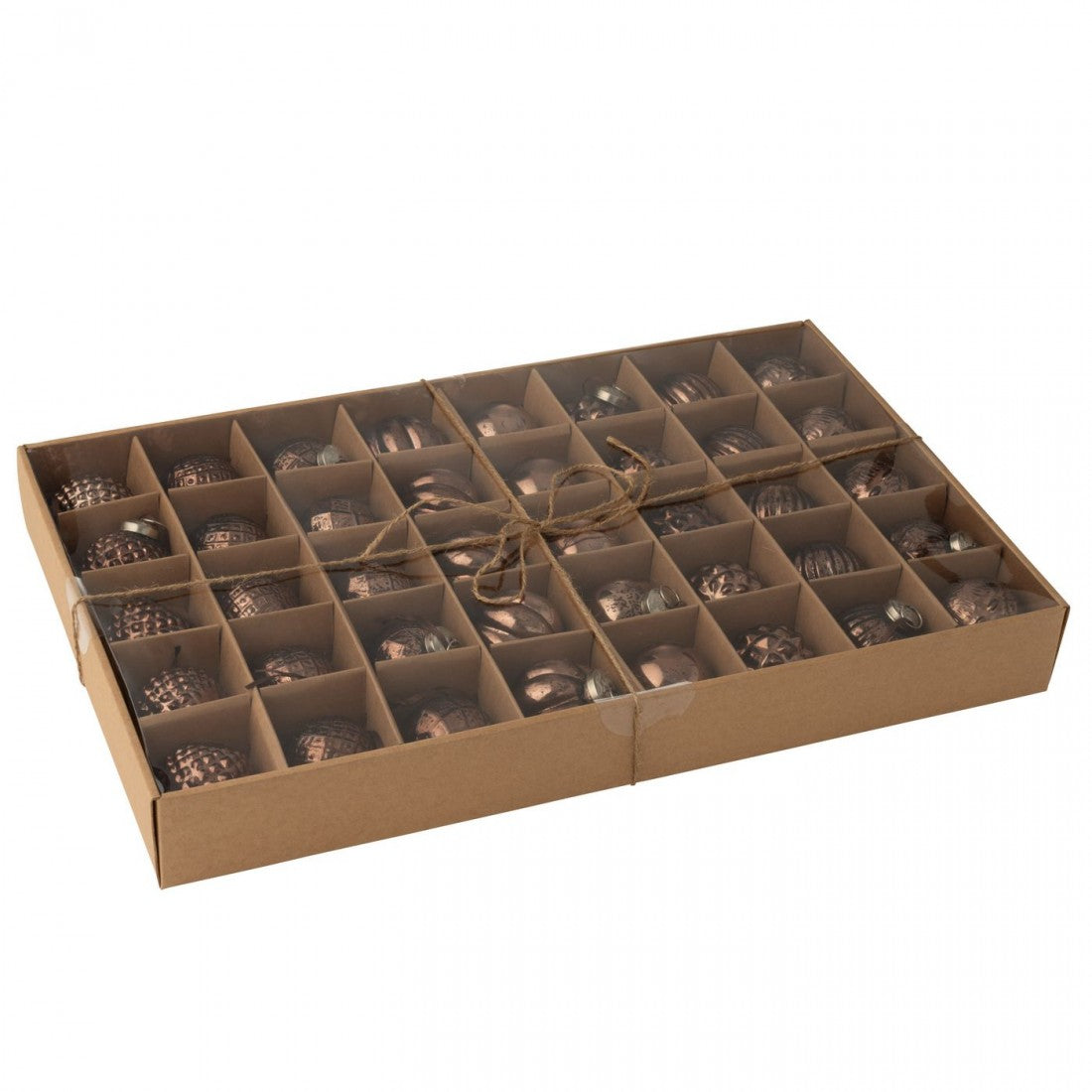 Box Of 40 Christmas Baubles 8 Patterns Glass Brown J-Line