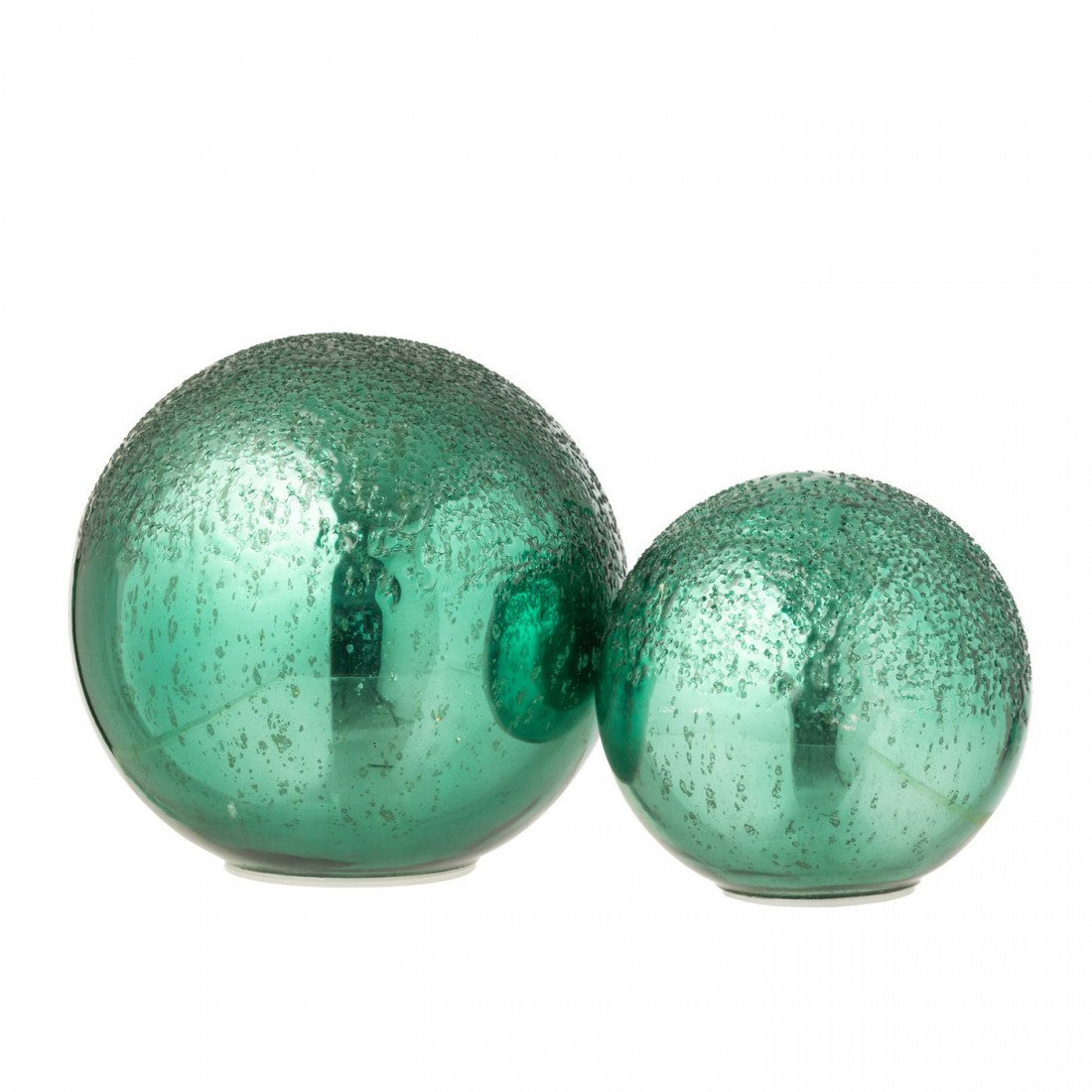 J-Line Set of 2 Green Crackle Glass LED Balls