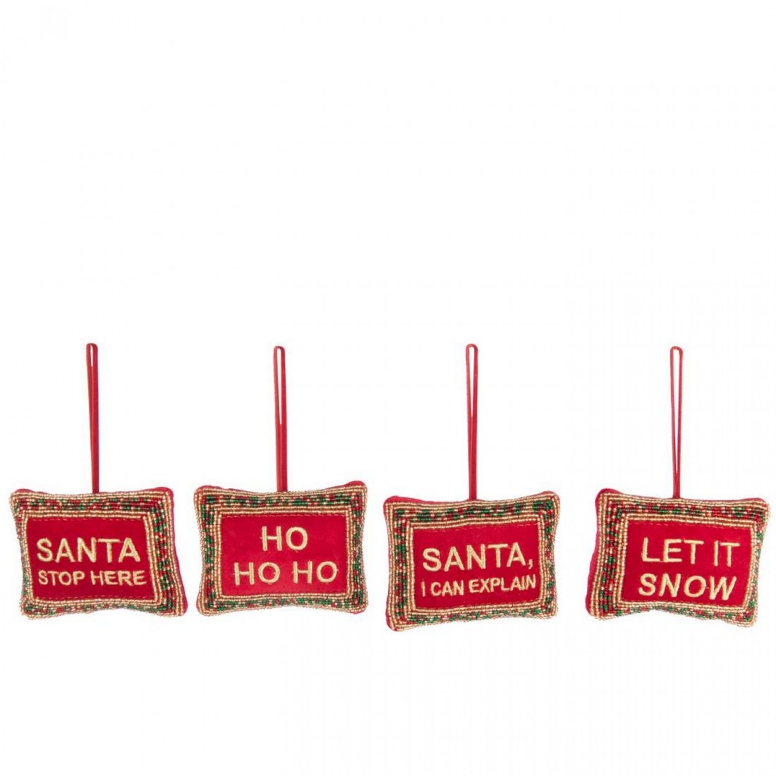 Christmas Quote Ornament Beads/Velvet Christmas Red/Gold-Colored Set of 4 J-Line