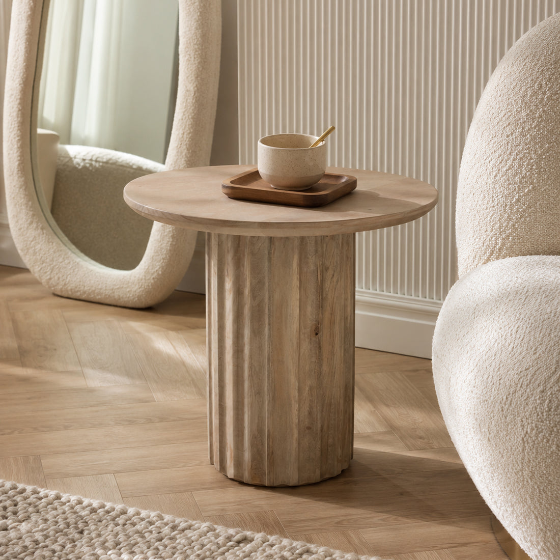 Side table Bullnose Reversed Fluted Natural Ø50cm Raw Materials