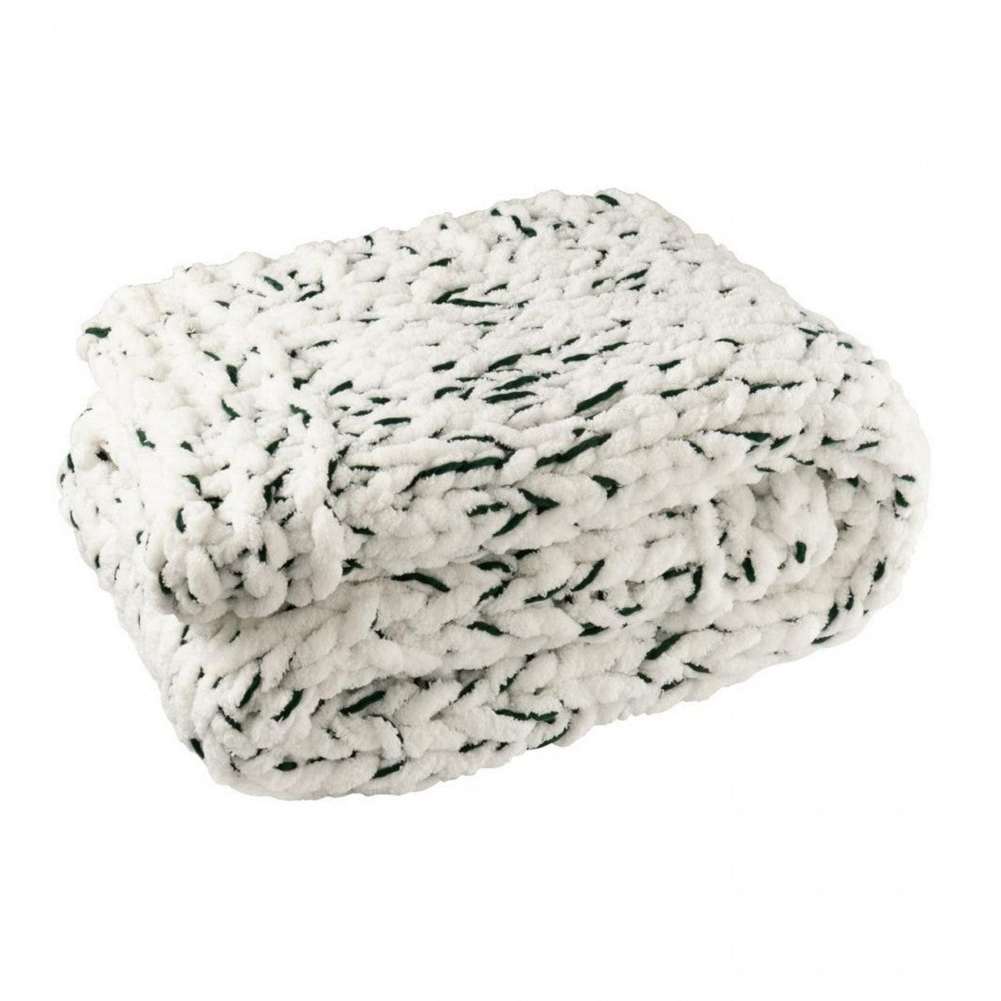 Blanket Gebreeën Polyester White/Dark Green J-Line