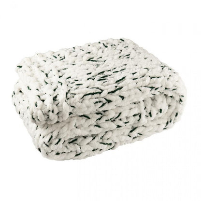 Blanket Gebreeën Polyester White/Dark Green J-Line
