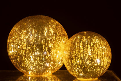 Crackle Glass LED Ball Gold-Colored Set of 2 J-Line