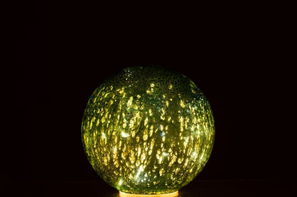 J-Line Set of 2 Green Crackle Glass LED Balls