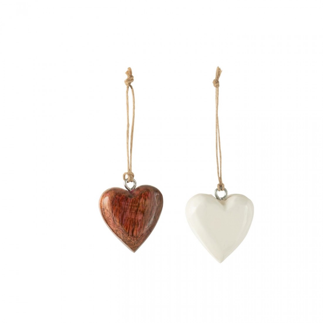Box Of 48 Heart Pendants Mango Wood White/Pink J-Line