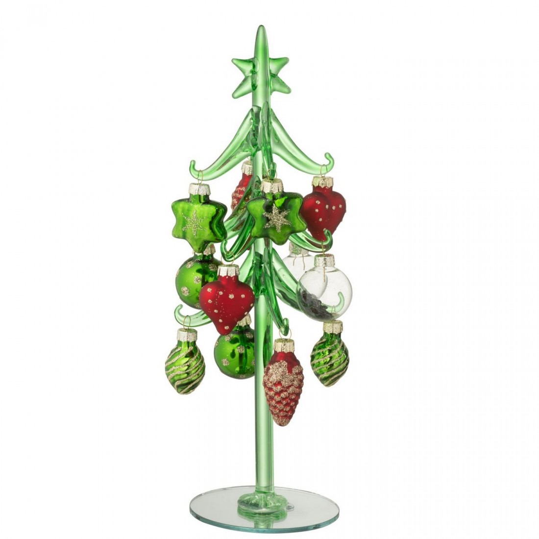 Christmas Tree + Glass Baubles Dark Green/Christmas Red J-Line