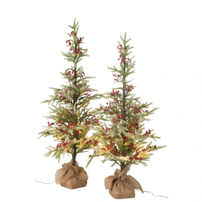 Christmas Tree + Jute Sack + LED Plastic Snow Green/Red Large H150cm J-Line