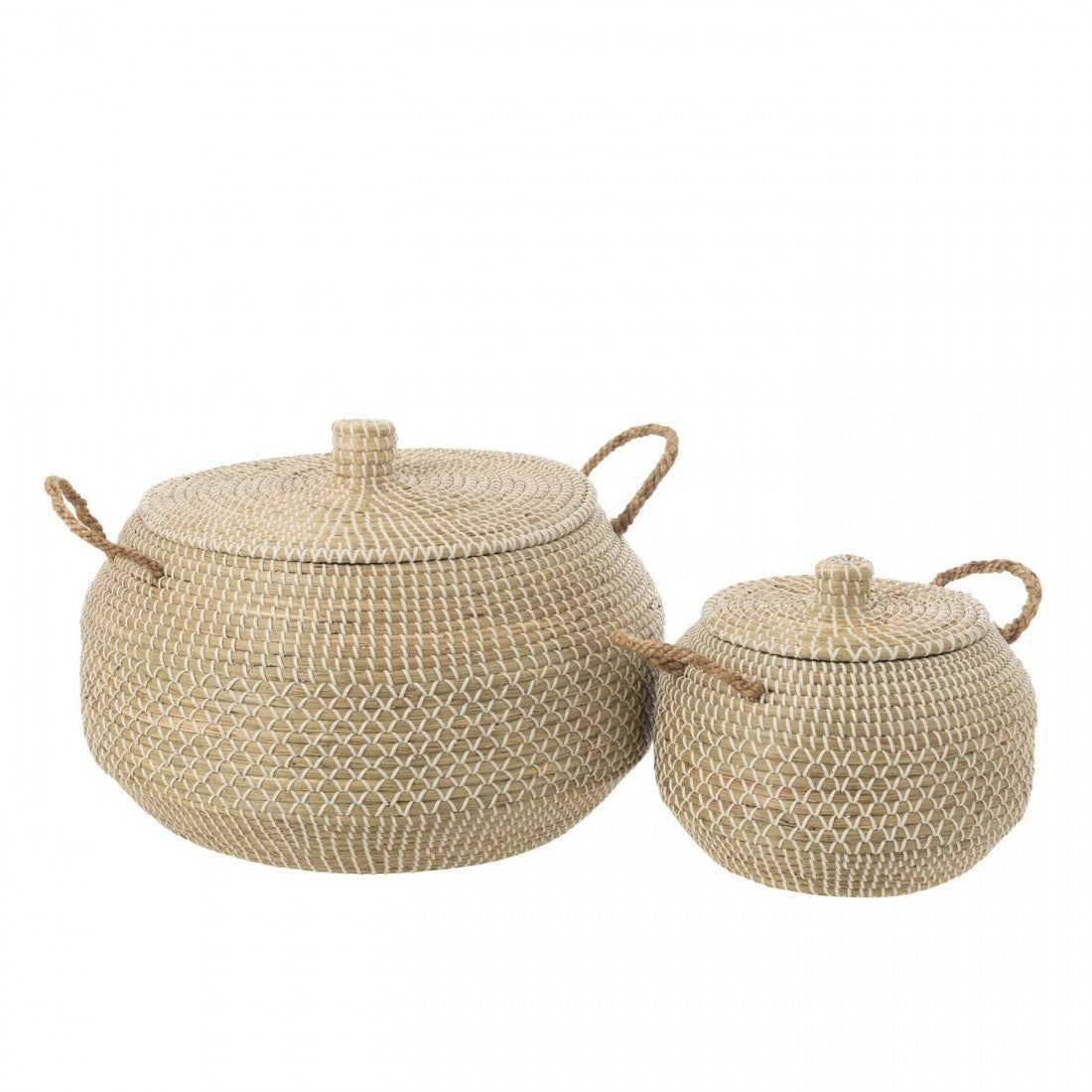 Basket Handle + Seagrass Lid Natural/White Set of 2 J-Line