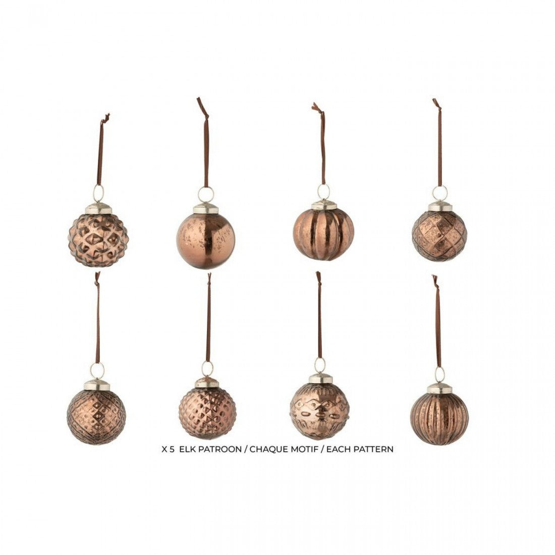 Box Of 40 Christmas Baubles 8 Patterns Glass Brown J-Line