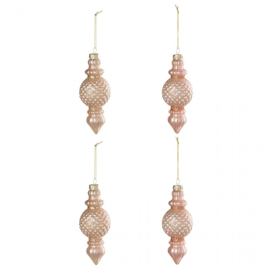 Box of 4 Glass Christmas Baubles Light Pink/Dusty Pink J-Line