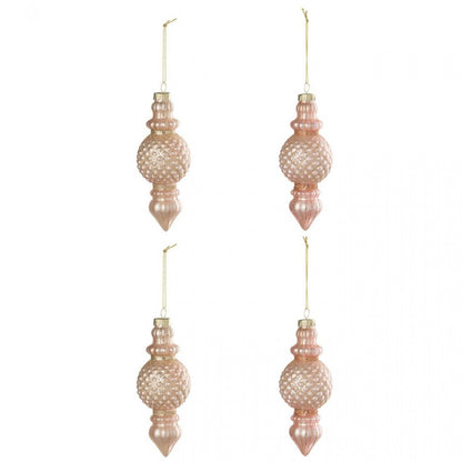 Box of 4 Glass Christmas Baubles Light Pink/Dusty Pink J-Line