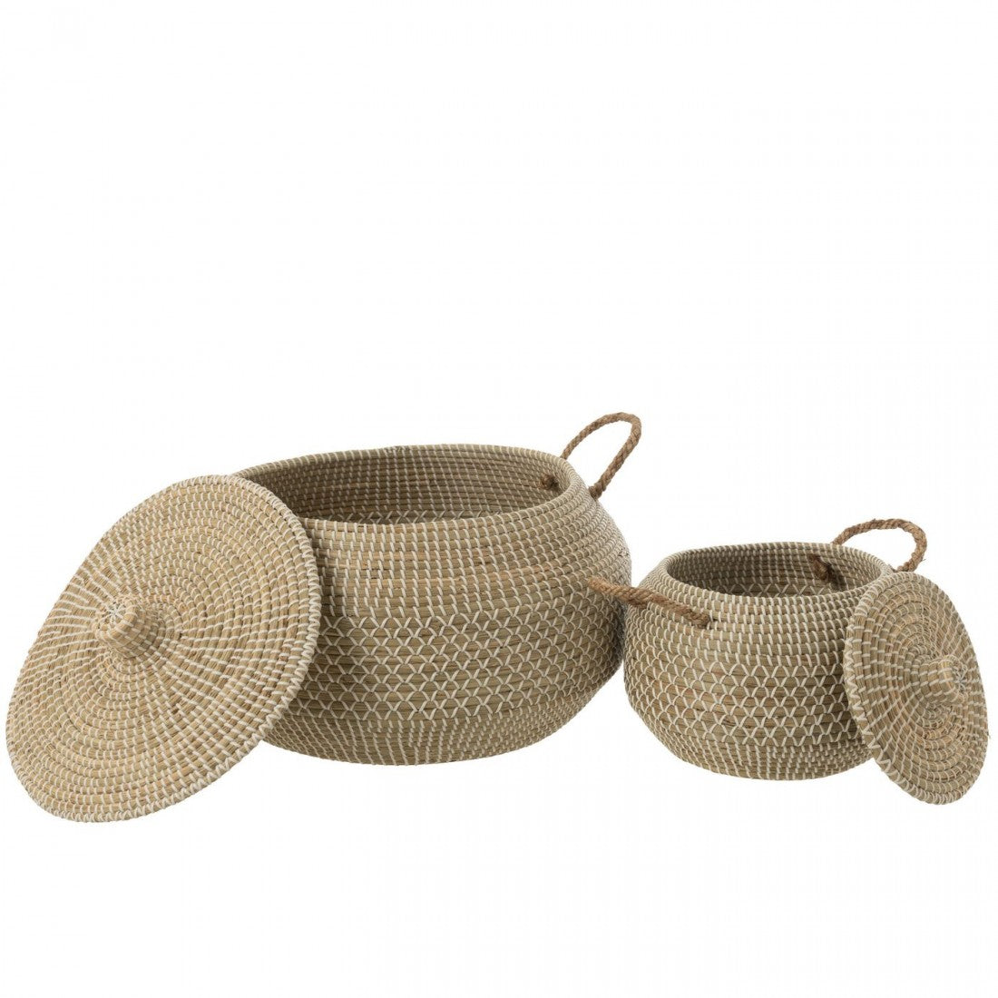 Basket Handle + Seagrass Lid Natural/White Set of 2 J-Line