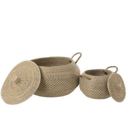 Basket Handle + Seagrass Lid Natural/White Set of 2 J-Line