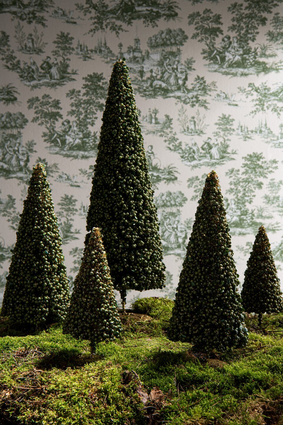 Set of 3 Christmas Trees with Berries, Artificial, Moss Green, J-Line