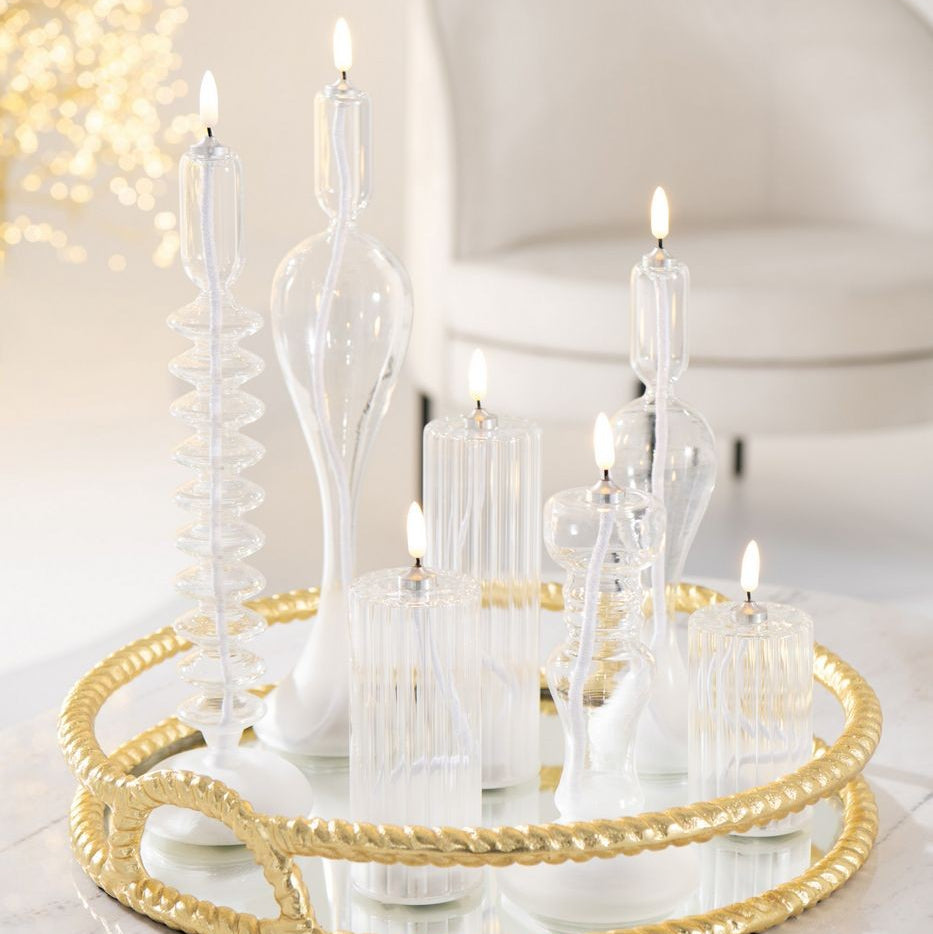LED Candle Striped Glass Transparent Set of 3 J-Line