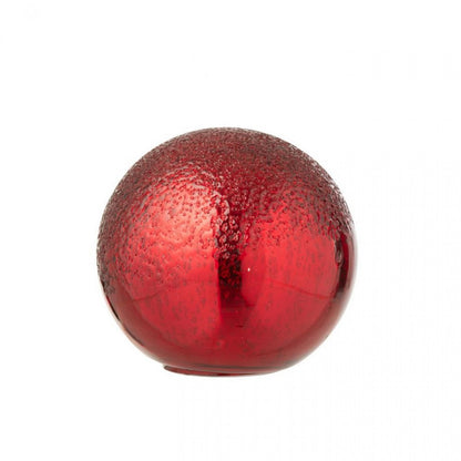 J-Line Set of 2 Crackle Glass LED Baubles, Christmas Red