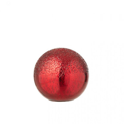 J-Line Set of 2 Crackle Glass LED Baubles, Christmas Red