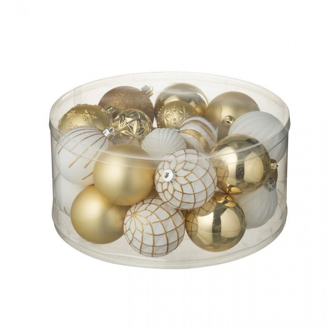 Box of 30 White/Gold Plastic Christmas Baubles J-Line
