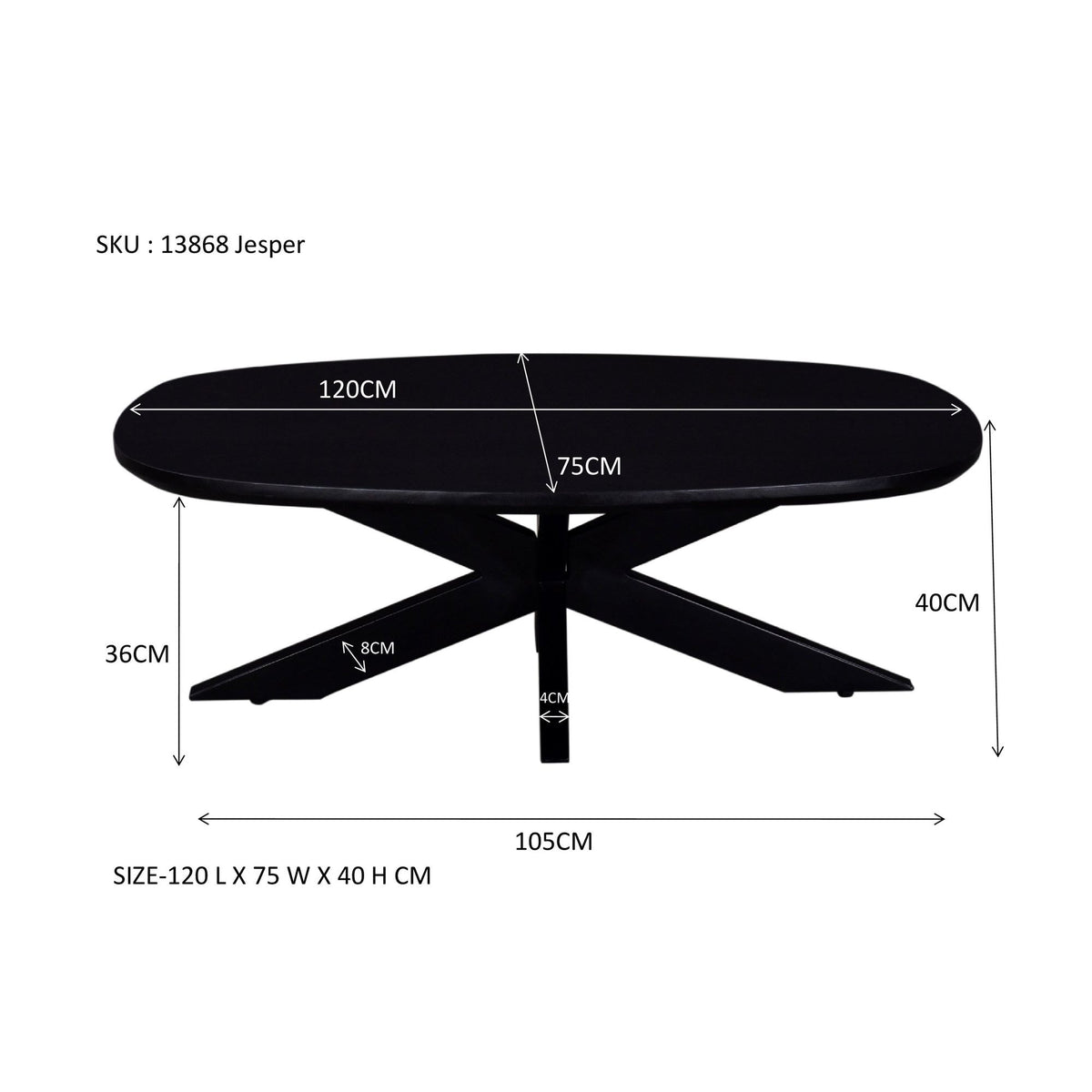 Afmetingen Salontafel Jesper 120cm: L120cm x B75cm x H40cm