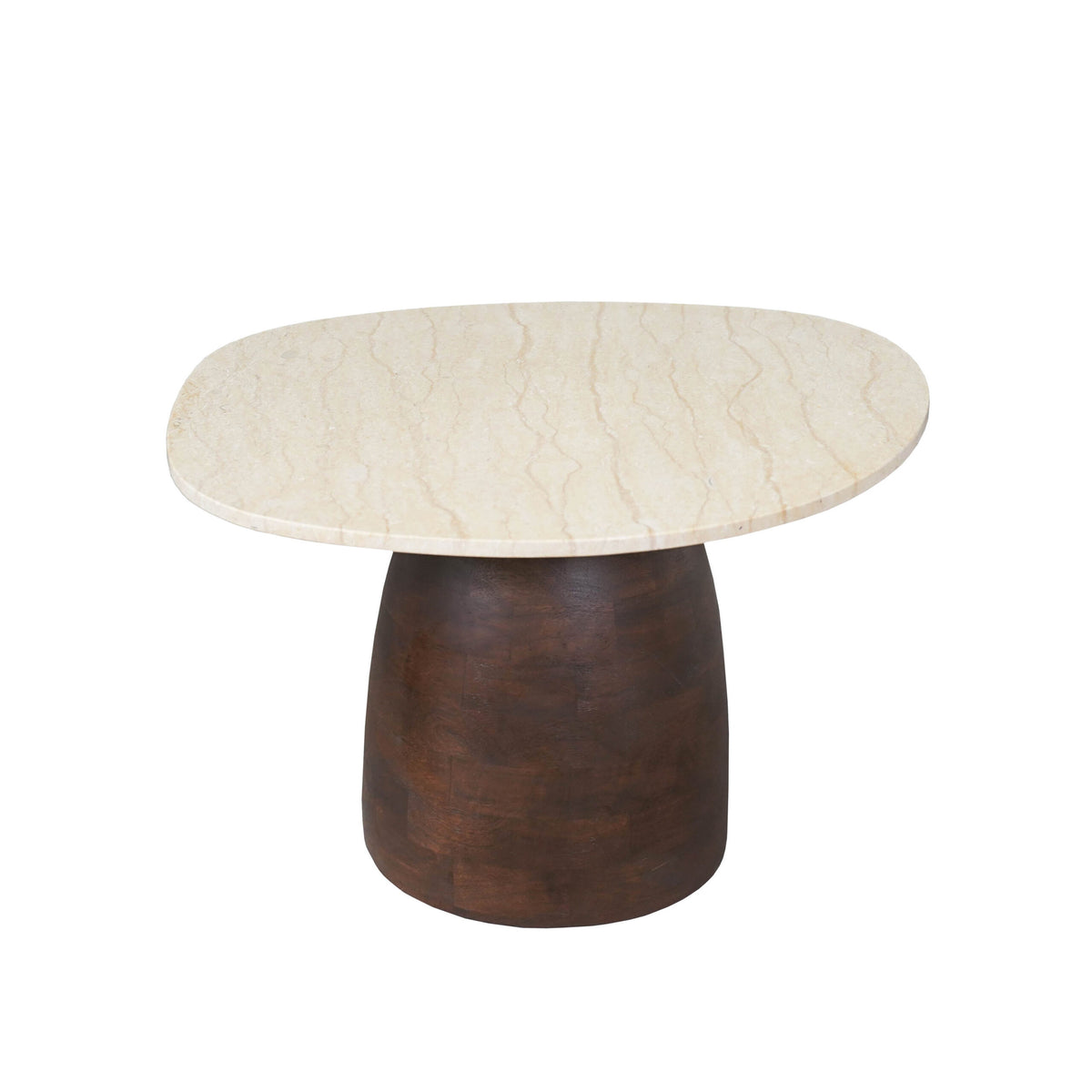 Salontafel Liv van Starfurn in bruin, organisch gevormd blad van 80cm op een ronde metalen voet