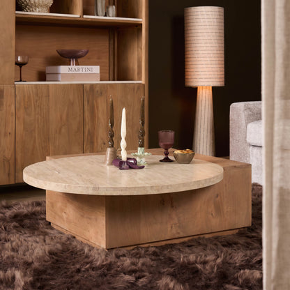 Salontafel Numa Naturel Travertin van Starfurn met mangohout onderstel