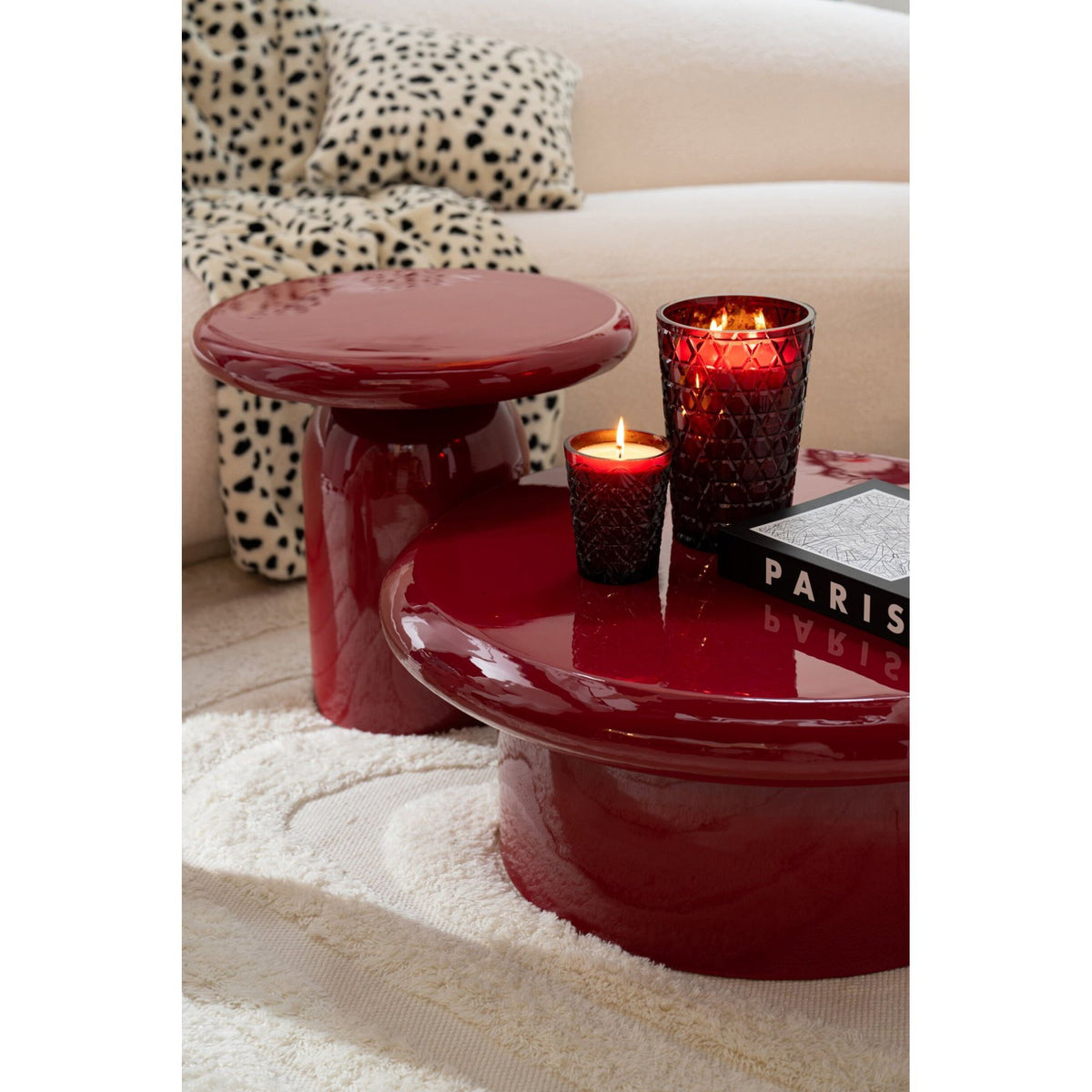Coffee Table Round Lacquered Metal Red Ø76cm J-Line