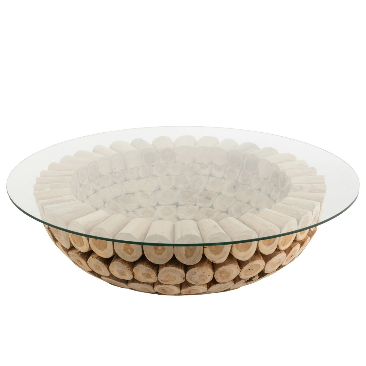 Coffee Table Discs Open Teak Wood Natural/Glass J-Line