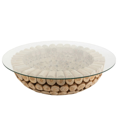 Coffee Table Discs Open Teak Wood Natural/Glass J-Line