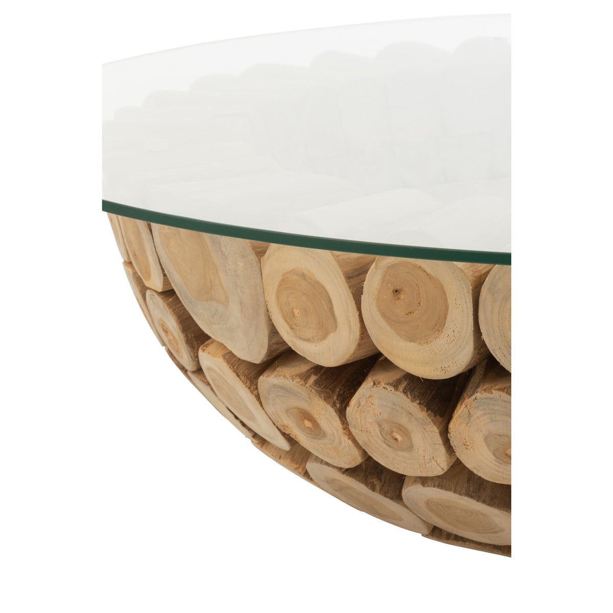 Coffee Table Discs Open Teak Wood Natural/Glass J-Line