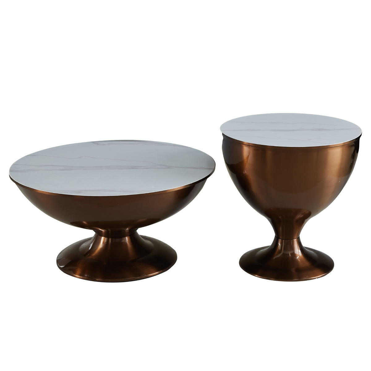 Salontafels Ava set van 2 met de kleine marmeren tafel deels onder de grote geschoven