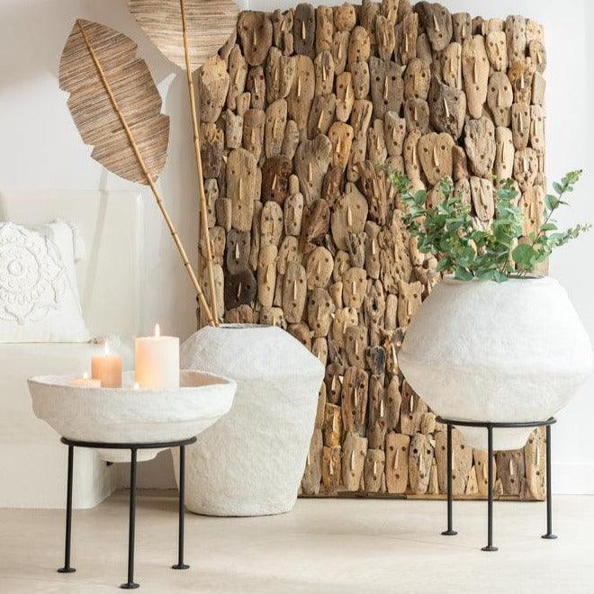 Schaal Op Voet Chad Papier Mache Wit - Schaal - J-Line - livinglovely.nl