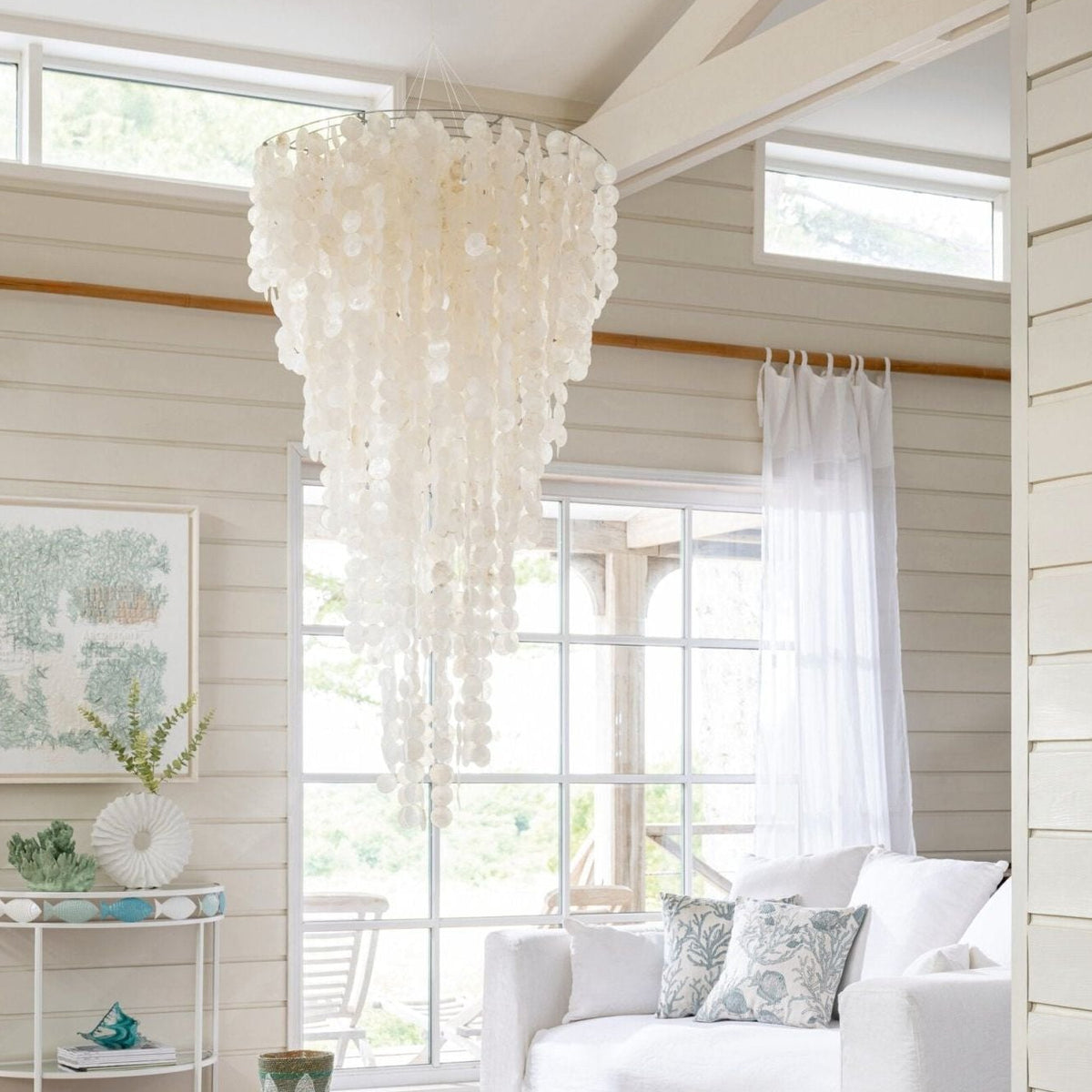 Capiz Shell Pendant Light White Medium Ø80cm x H150cm J-Line