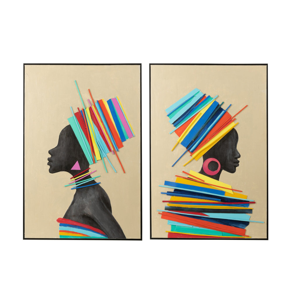 Painting African Woman Wood/Canvas Mix Set of 2 Jline
