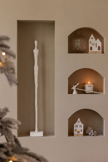 Set of 2 Abstract Figures on Stand Polyresin White J-Line