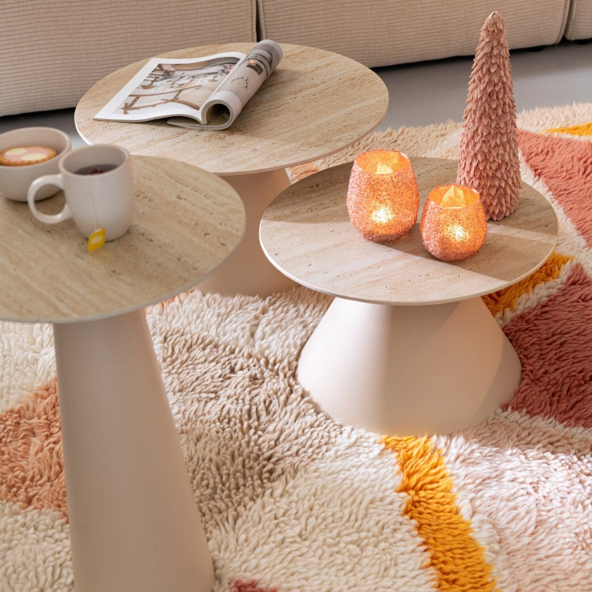 Set of 2 Cone Side Tables Iron Ecru/Beige J-Line